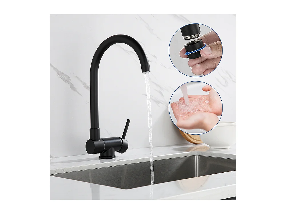 Robinet de Cuisine Rabattable Mitigeur d'évier Pivotant 360°Robinetterie en inox avec barboteur démotable, pour Évier contre Fenêtre, Noir