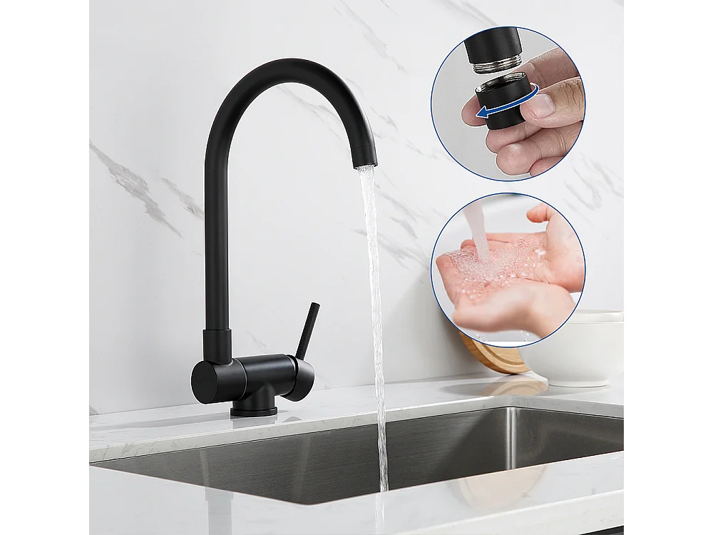 Robinet de Cuisine Rabattable Mitigeur d'évier Pivotant 360°Robinetterie en inox avec barboteur démotable, pour Évier contre Fenêtre, Noir