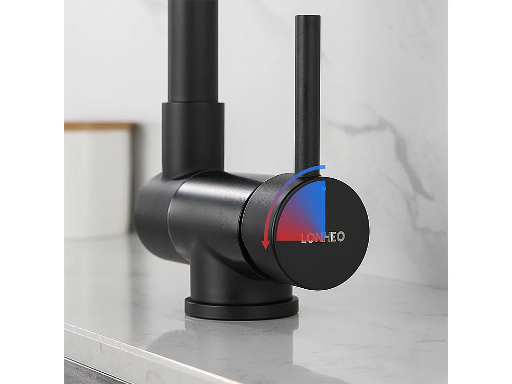 Robinet de Cuisine Rabattable Mitigeur d'évier Pivotant 360°Robinetterie en inox avec barboteur démotable, pour Évier contre Fenêtre, Noir