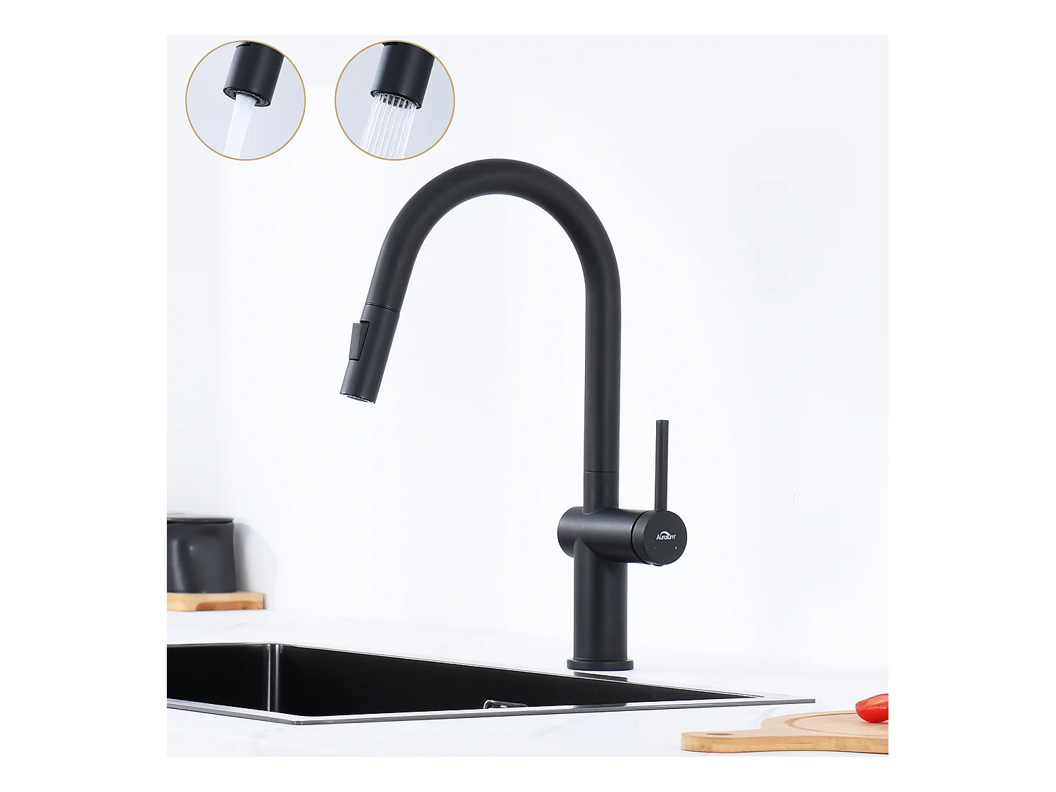 AuraLumMax Mitigeur Cuisine Douchette Extractible,Robinet Evier avec 2 Fonctions,Robinet Cuisine Noir Pivotant 360°,Mitigeur Evier Moderne,EU Modèle