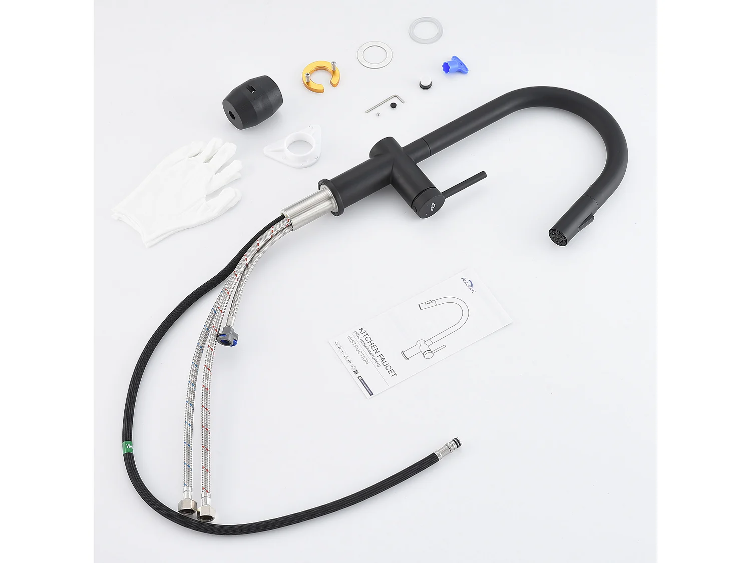 AuraLumMax Mitigeur Cuisine Douchette Extractible,Robinet Evier avec 2 Fonctions,Robinet Cuisine Noir Pivotant 360°,Mitigeur Evier Moderne,EU Modèle