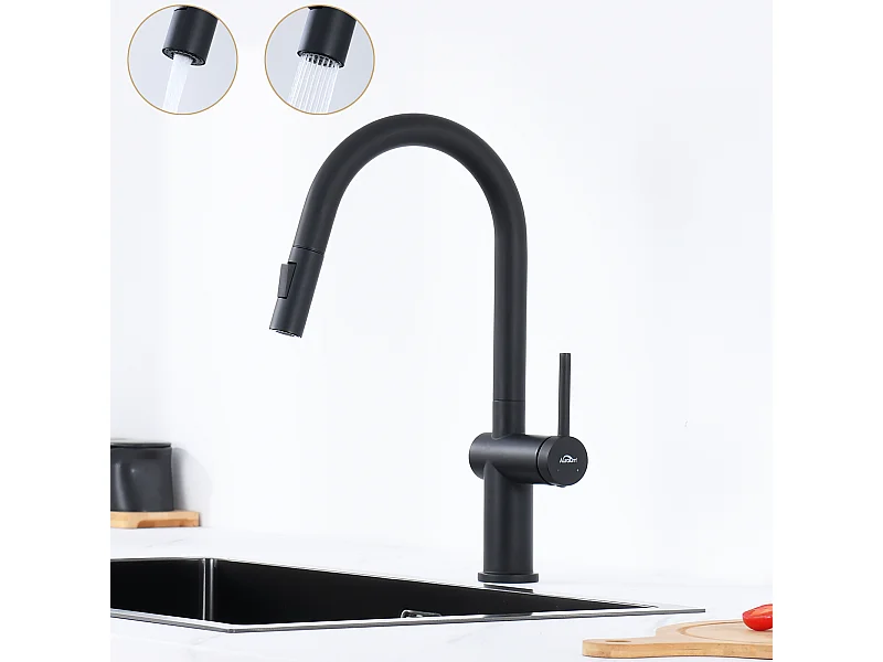 AuraLumMax Mitigeur Cuisine Douchette Extractible,Robinet Evier avec 2 Fonctions,Robinet Cuisine Noir Pivotant 360°,Mitigeur Evier Moderne,EU Modèle