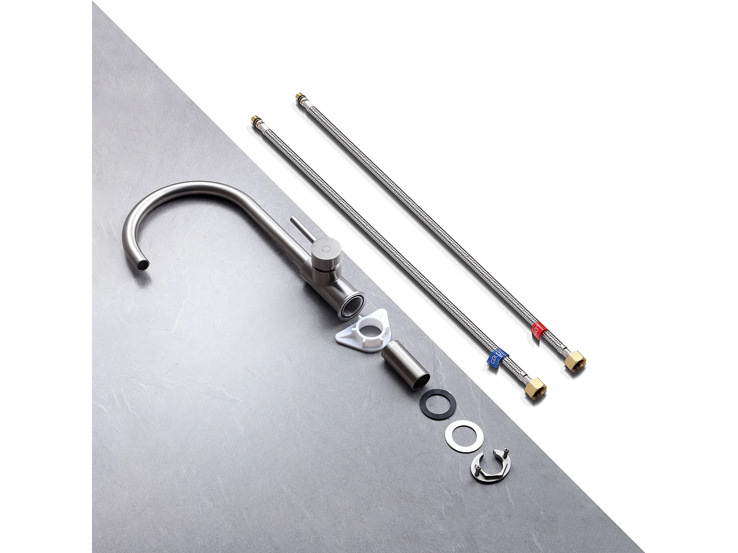 Cecipa max U-Forme Mitigeur de Cuisine en Inox - Mitigeur Évier à Eau Froide et Chaude avec Barboteur démotable - Brossé,EU Modèle