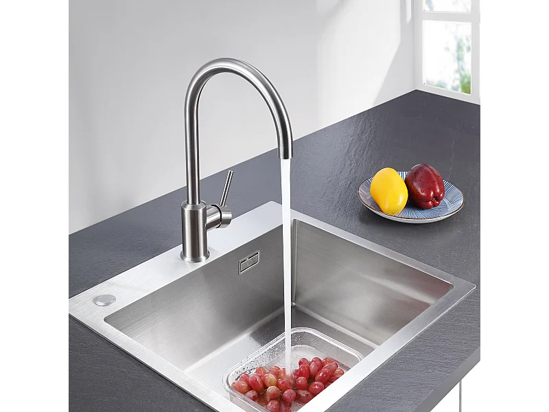 Cecipa max U-Forme Mitigeur de Cuisine en Inox - Mitigeur Évier à Eau Froide et Chaude avec Barboteur démotable - Brossé,EU Modèle