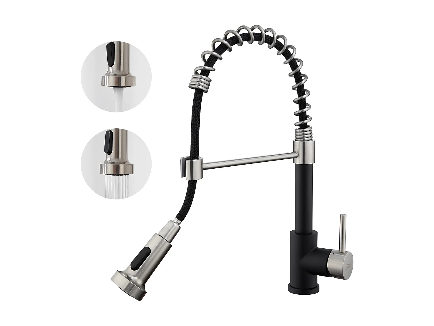 Mitigeur de Cuisine Noir AuraLum Max pivotant 360° avec Tête Pulvérisation Rétractable,Robinet Cuisine à ressort,Inoxydable, Double Mode,EU Modèle