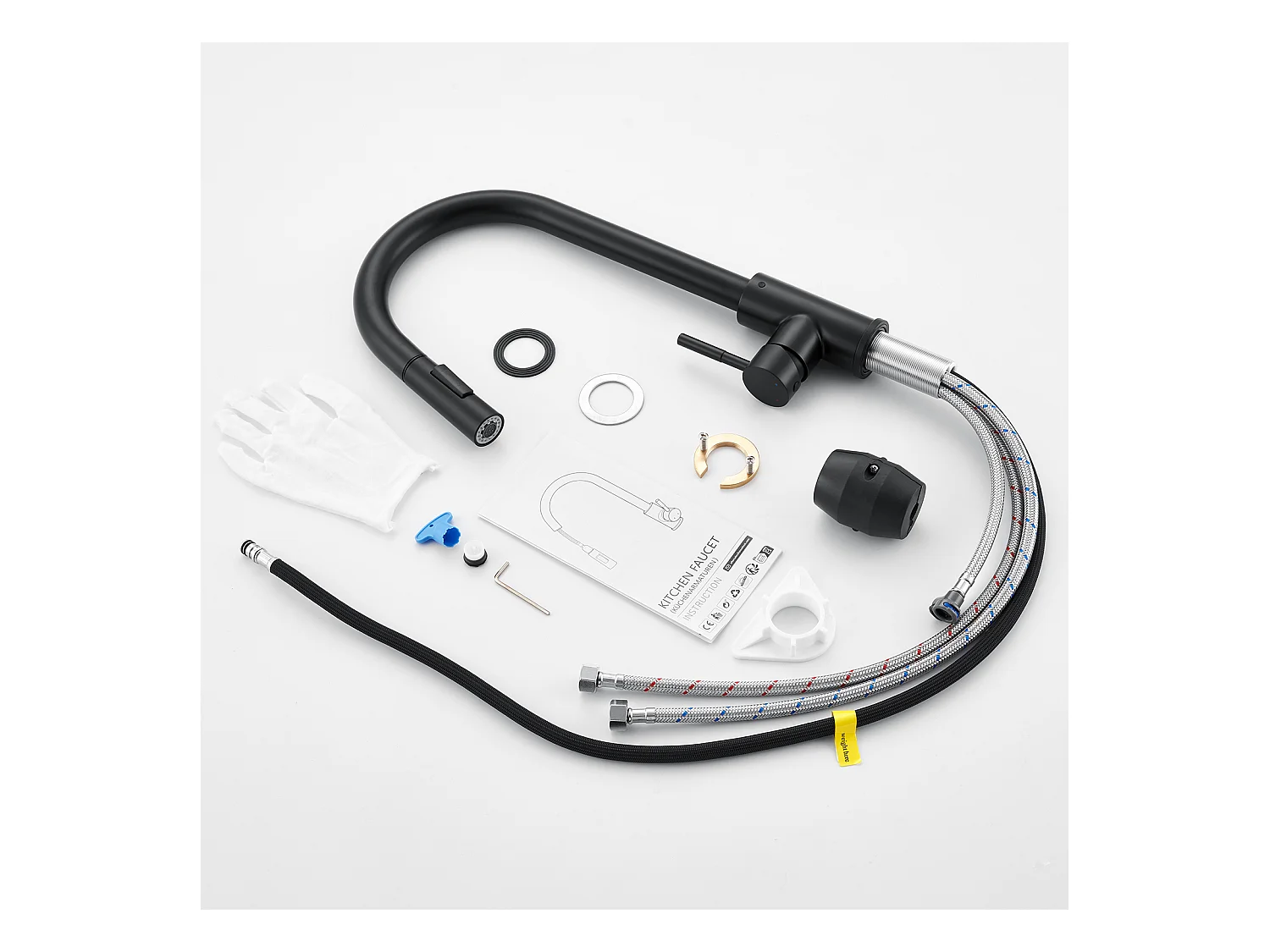 Mezclador de cocina NOir con Ducha Extraíble Giratoria 360 ° de Acero Inoxidable Grifo Cocina Fregadero 2 Funciones Mezclador de Cocina