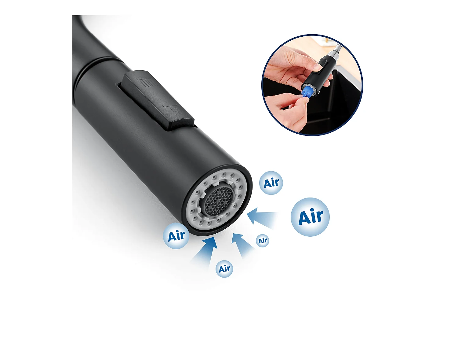 Mezclador de cocina NOir con Ducha Extraíble Giratoria 360 ° de Acero Inoxidable Grifo Cocina Fregadero 2 Funciones Mezclador de Cocina