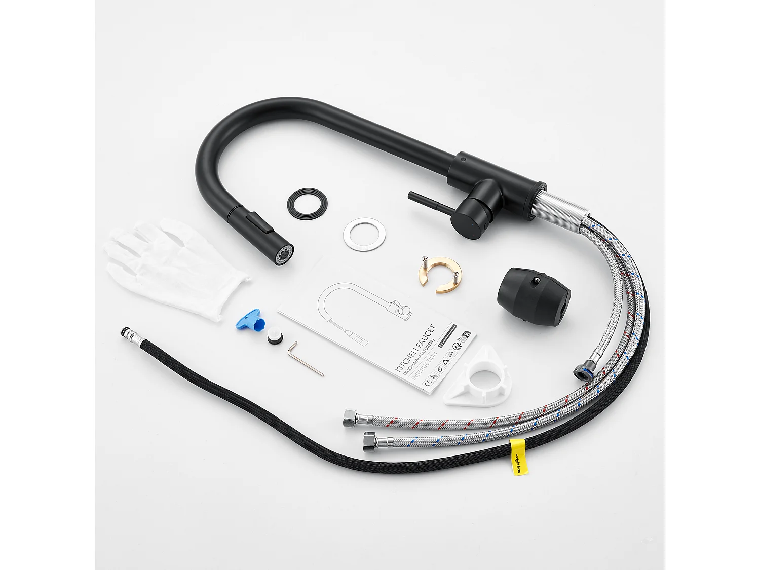 Mitigeur de Cuisine Noir avec Douchette Extractible Rotatif à 360 ° en Acier Inoxydable Robinet Cuisine d'Évier 2 Fonctions Mélangeur deCuisine