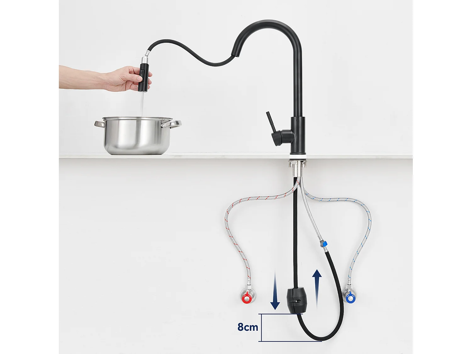 Mitigeur de Cuisine Noir avec Douchette Extractible Rotatif à 360 ° en Acier Inoxydable Robinet Cuisine d'Évier 2 Fonctions Mélangeur deCuisine