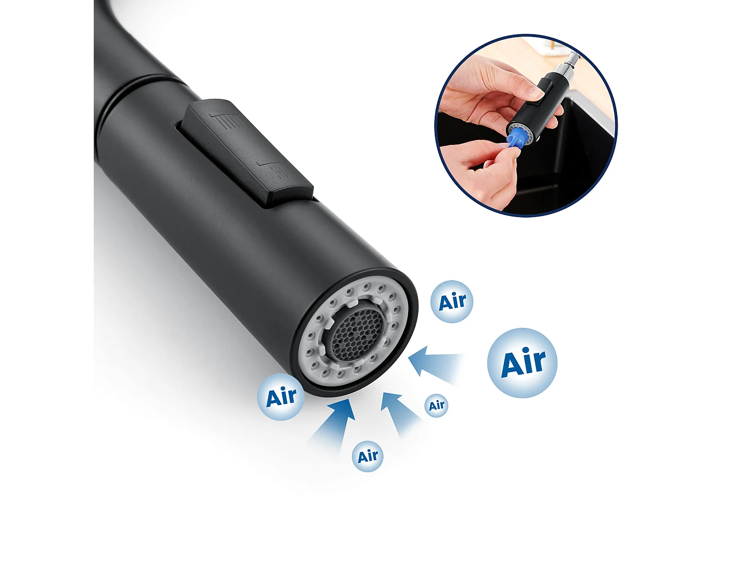 Mitigeur de Cuisine Noir avec Douchette Extractible Rotatif à 360 ° en Acier Inoxydable Robinet Cuisine d'Évier 2 Fonctions Mélangeur deCuisine