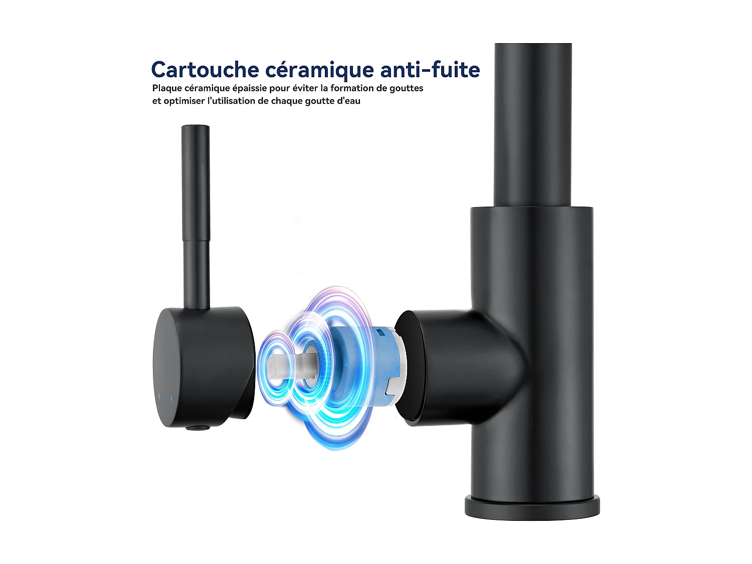 Mitigeur de Cuisine Noir avec Douchette Extractible Rotatif à 360 ° en Acier Inoxydable Robinet Cuisine d'Évier 2 Fonctions Mélangeur deCuisine