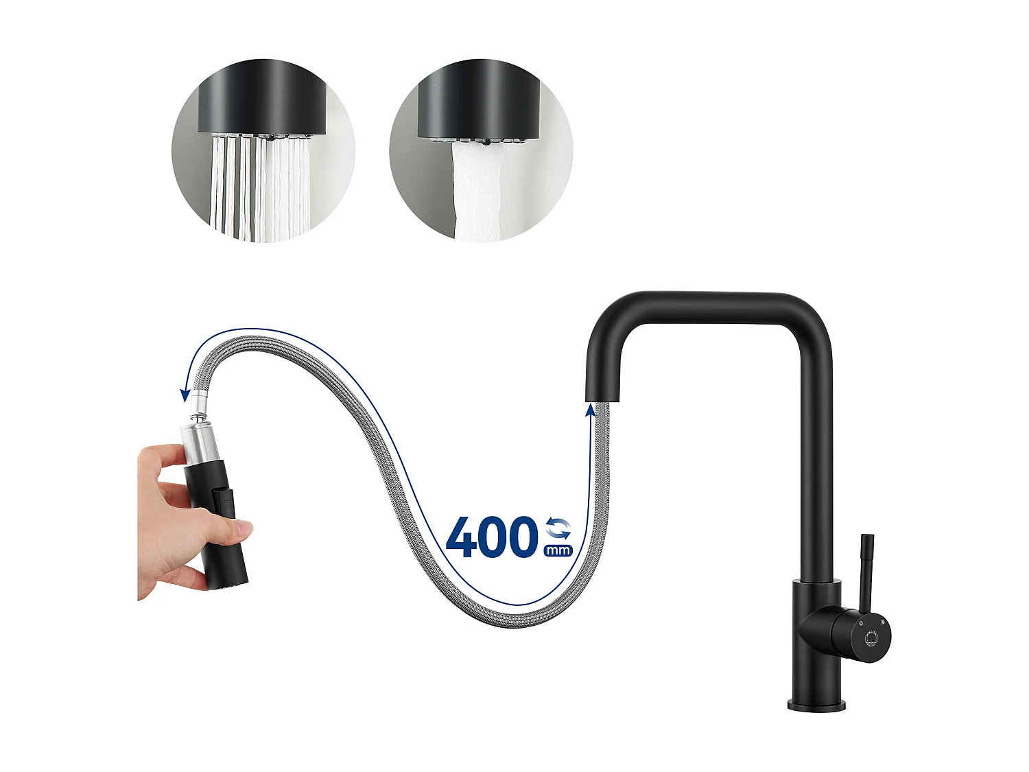 Cecipa max Robinet Douchette Noir Mitigeur de Cuisine avec Douchette Extractible Mitigeur Évier avec 2 Modes de Sortie D'eau,EU Modèle