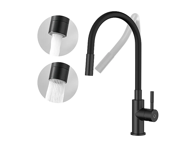 Cecipa max flexibele keukenkraan kraan met 2 soorten jets, opvouwbare keukenmengkraan, mengkraan met warm en koud water (zwart), EU-model