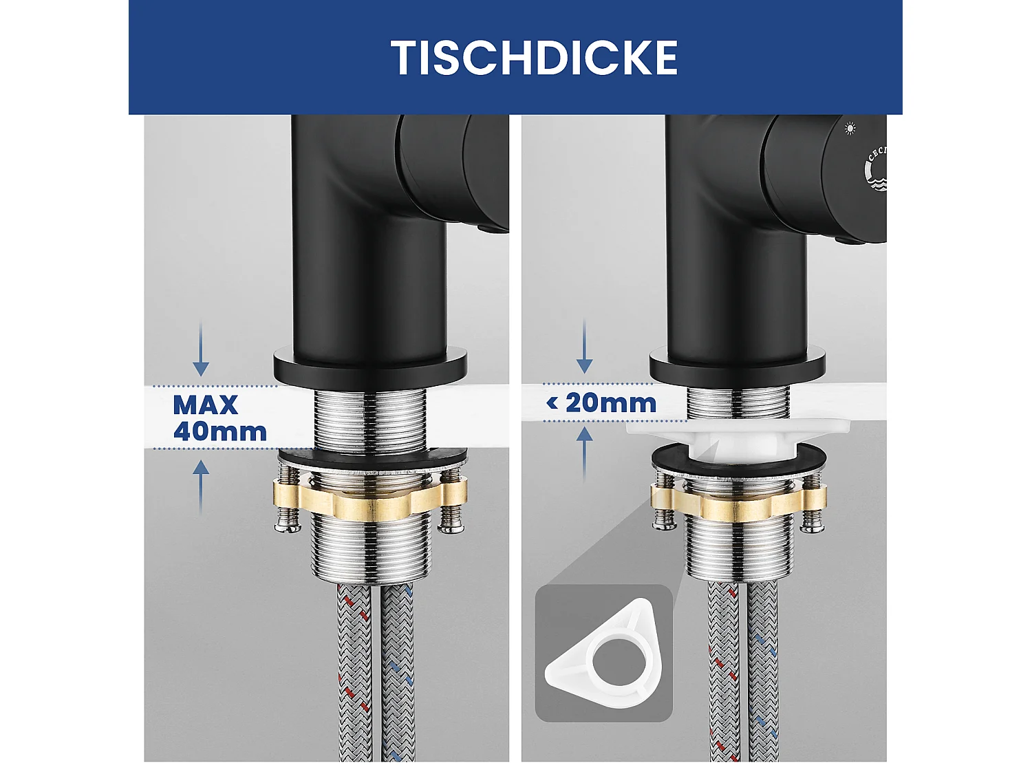 Cecipa max Rubinetto Cucina Flessibile con 2 Tipi di Getti, Miscelatore Cucina Pieghevole, Miscelatore con Acqua Calda e Fredda (Nero), Modello EU