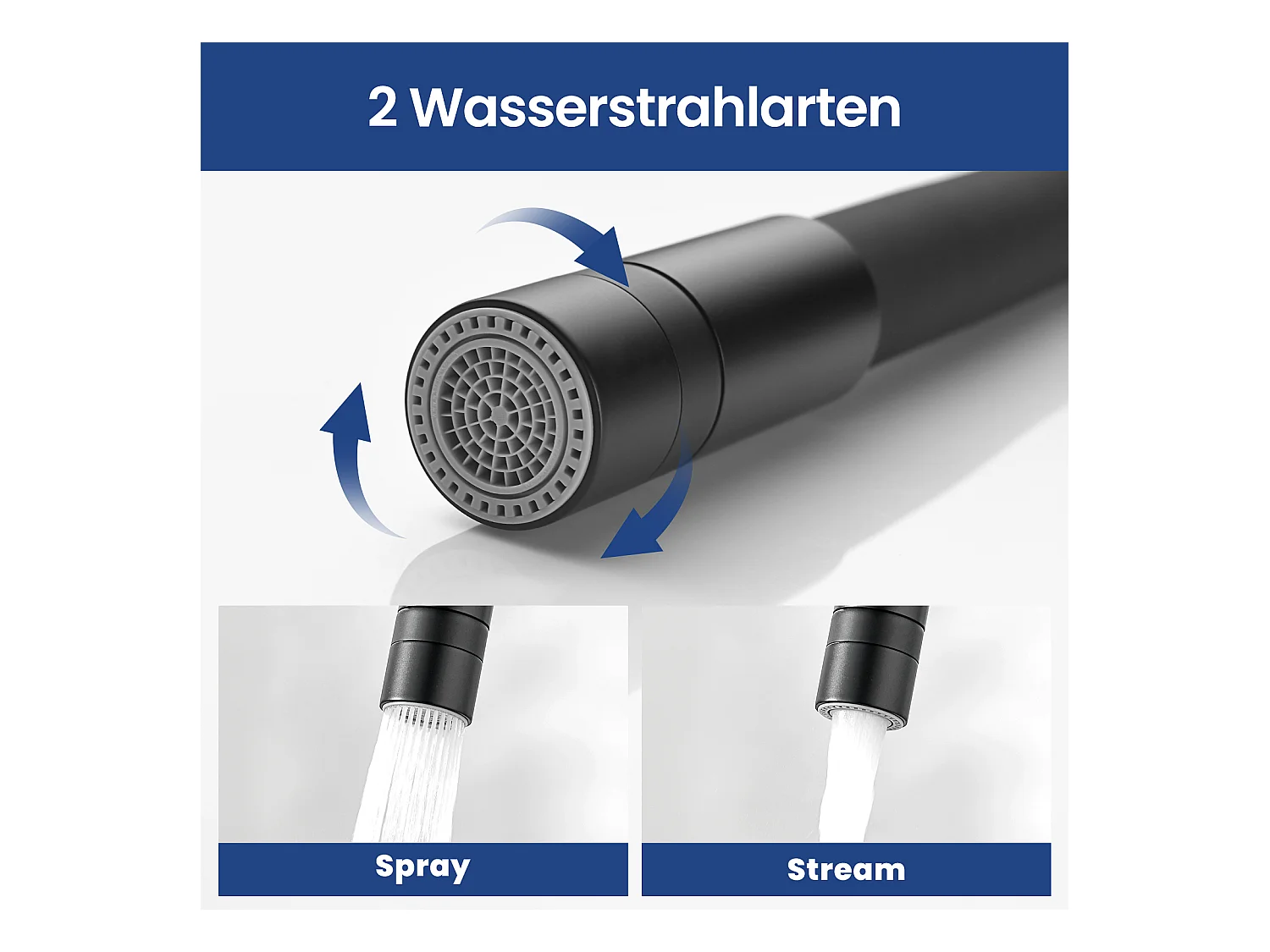 Cecipa max flexibele keukenkraan kraan met 2 soorten jets, opvouwbare keukenmengkraan, mengkraan met warm en koud water (zwart), EU-model