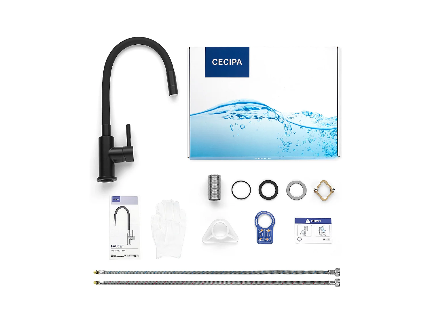 Cecipa max flexibele keukenkraan kraan met 2 soorten jets, opvouwbare keukenmengkraan, mengkraan met warm en koud water (zwart), EU-model