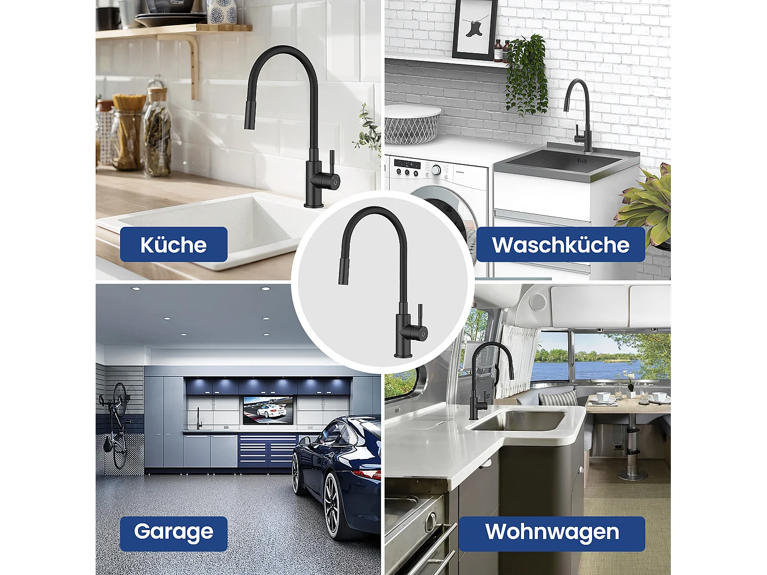 Cecipa max flexibele keukenkraan kraan met 2 soorten jets, opvouwbare keukenmengkraan, mengkraan met warm en koud water (zwart), EU-model