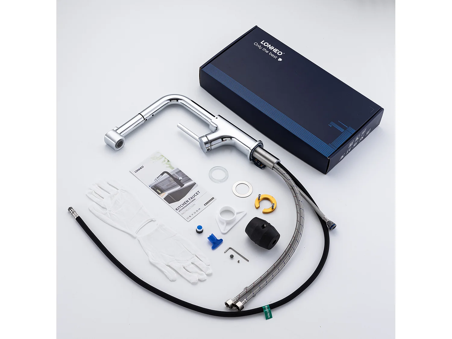 Küchenmischbatterie, Lonheo Max Ausziehbarer Küchenhahn, 360° Drehbarer Küchenspülenmischhahn, 2 Sprühmodi, EU-Modell