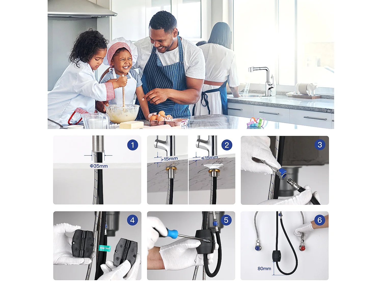 Küchenmischbatterie, Lonheo Max Ausziehbarer Küchenhahn, 360° Drehbarer Küchenspülenmischhahn, 2 Sprühmodi, EU-Modell