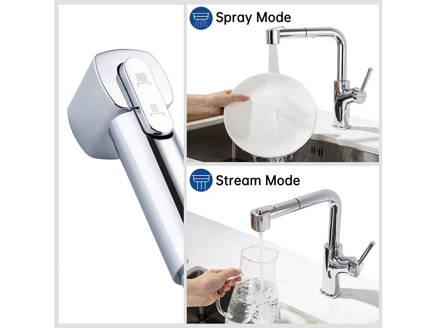 Küchenmischbatterie, Lonheo Max Ausziehbarer Küchenhahn, 360° Drehbarer Küchenspülenmischhahn, 2 Sprühmodi, EU-Modell