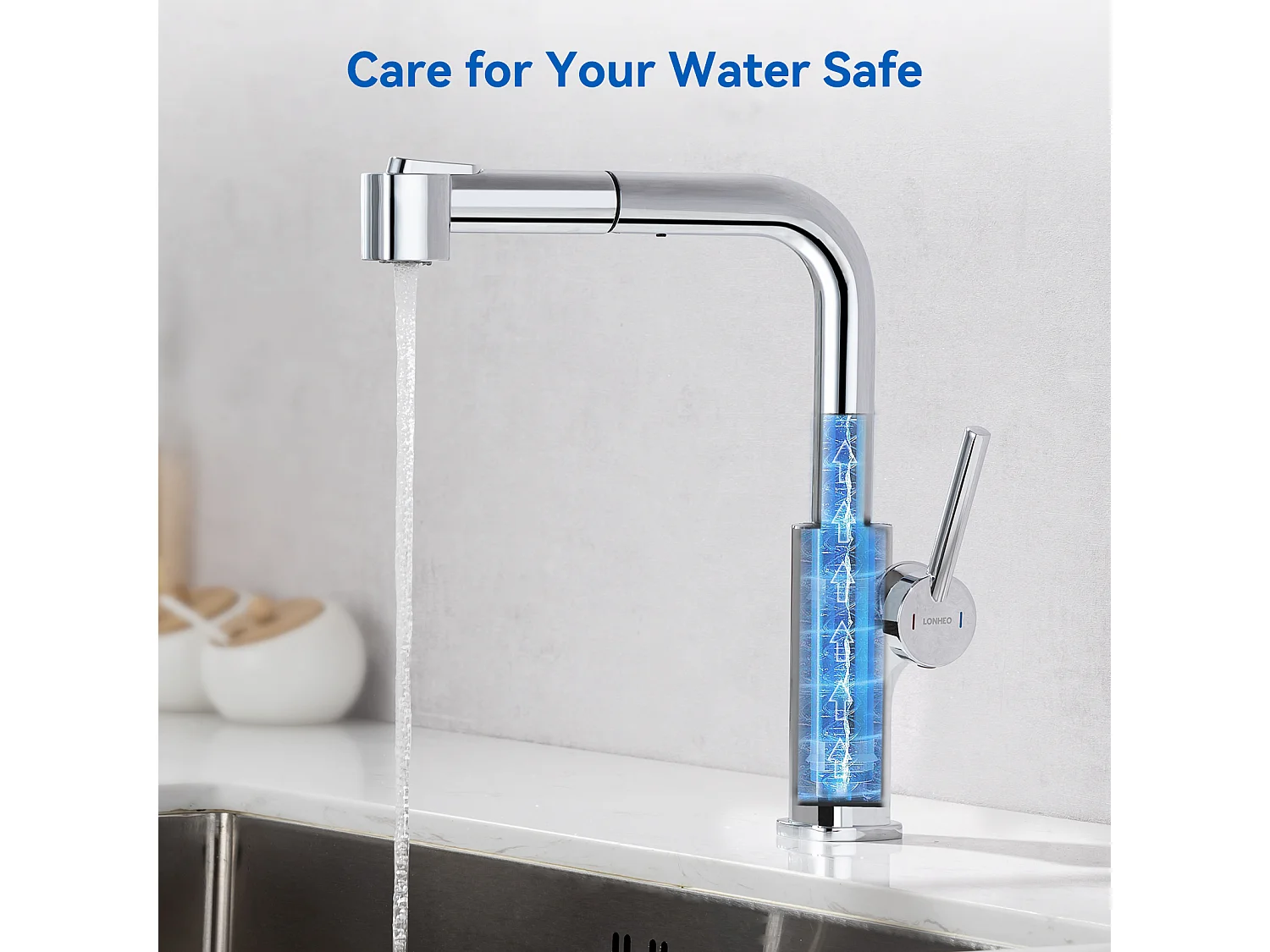 Küchenmischbatterie, Lonheo Max Ausziehbarer Küchenhahn, 360° Drehbarer Küchenspülenmischhahn, 2 Sprühmodi, EU-Modell