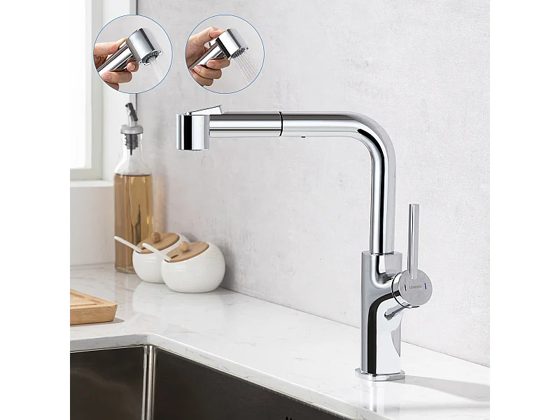 Mezclador de Cocina Ducha, Lonheo Max Grifos Cocina Extraíble, MezcladorFregadero Cocina Rotativo de 360°, 2 Modos de Pulverización,Modelo UE