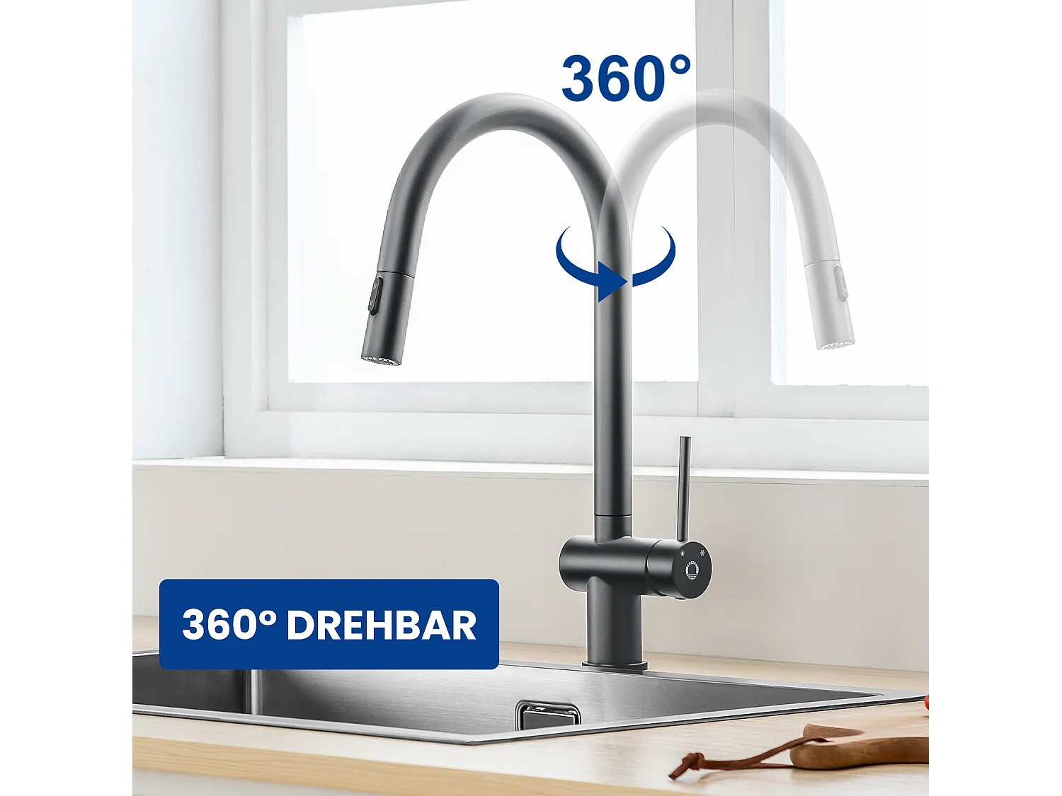 Cecipa max Mitigeur de Cuisine avec Douchette Extractible Robinet de Cuisine avec 2 Types de Jet D'eau Robinet d'évier  (Noir),EU Modèle