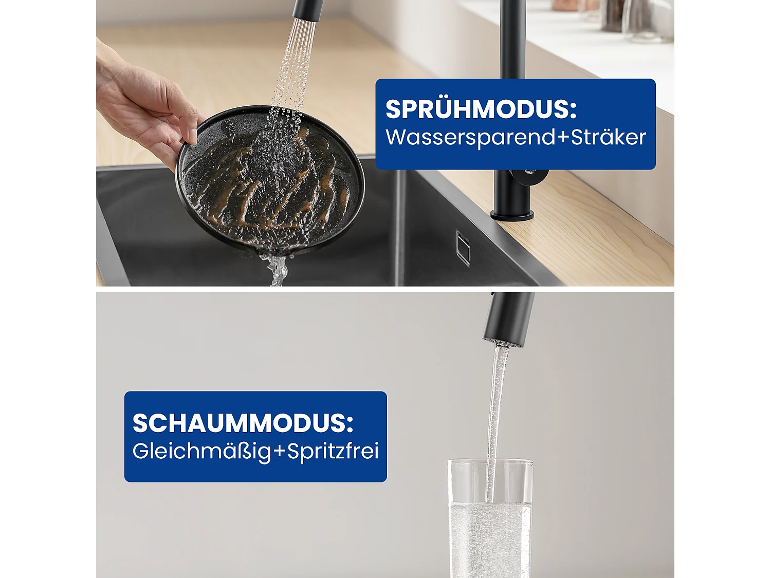 Cecipa max Mitigeur de Cuisine avec Douchette Extractible Robinet de Cuisine avec 2 Types de Jet D'eau Robinet d'évier  (Noir),EU Modèle