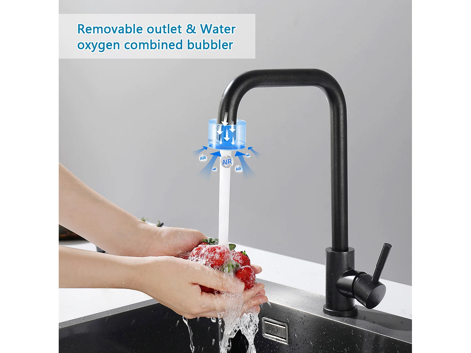 Cecipa max Robinet Cuisine Noir Nacré, Mitigeur Cuisine Noir Mat à Poignée Unique, Robinet Mitigeur Cuisine en Acier Inoxydable,EU Modèle