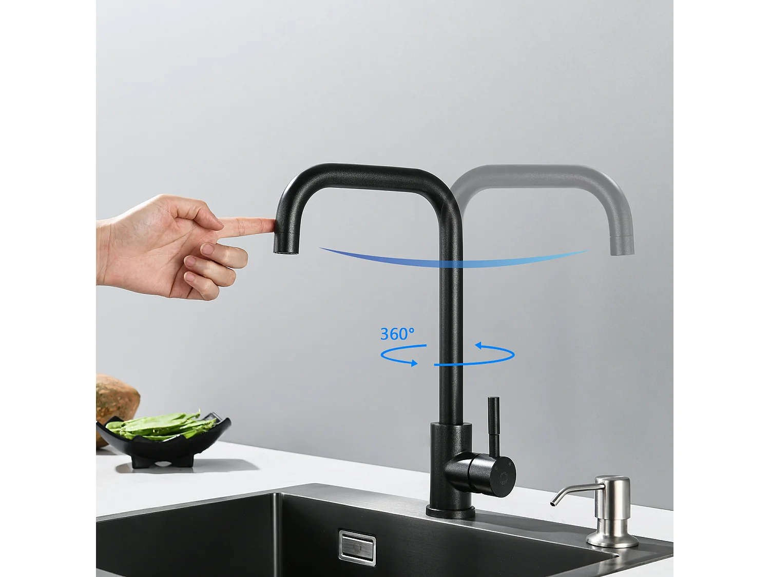 Cecipa max Robinet Cuisine Noir Nacré, Mitigeur Cuisine Noir Mat à Poignée Unique, Robinet Mitigeur Cuisine en Acier Inoxydable,EU Modèle