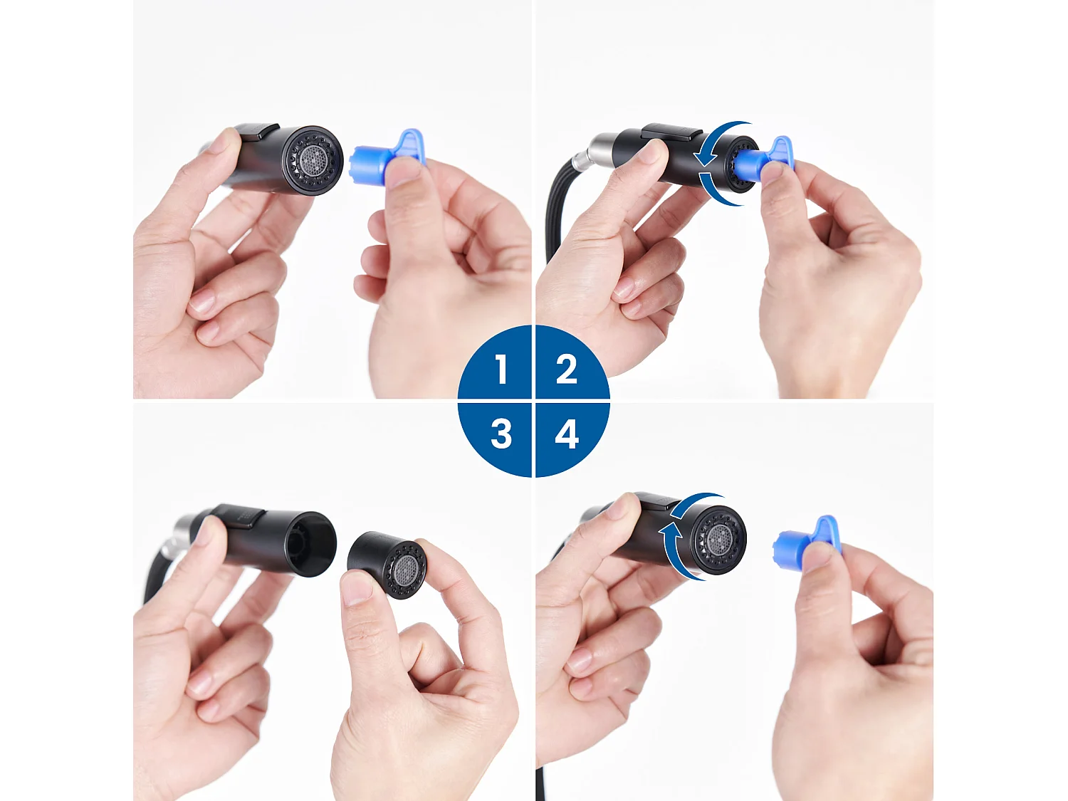 2PCS AURALUMMAX Mitigeur Cuisine,Robinet d'Évier Inox avec Douchette Extractible,2 Modes Jets Eau Froide/Chaude Rotatif 360 degré,Bec en Forme U,Noir