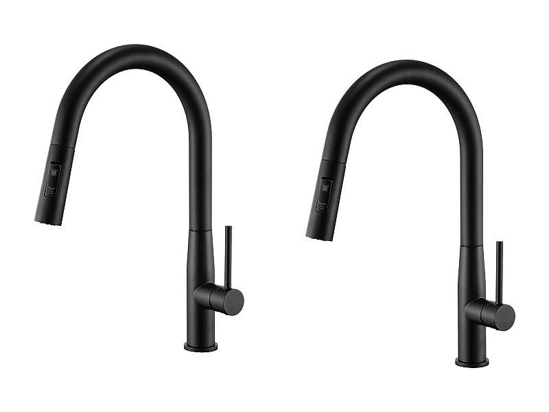 2PCS AURALUMMAX Mitigeur Cuisine,Robinet d'Évier Inox avec Douchette Extractible,2 Modes Jets Eau Froide/Chaude Rotatif 360 degré,Bec en Forme U,Noir