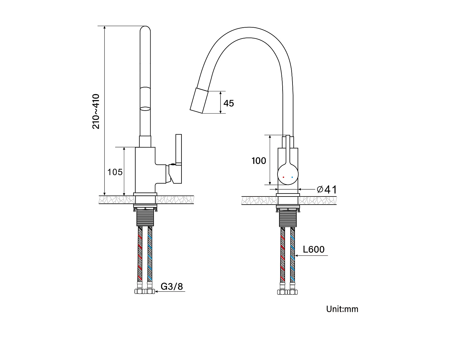 Mitigeur Cuisine AuraLum Max Blanc Flexible Bec Haut Orientable Librement Robinet Évier Laiton Robinet Evier Monotrou à Eau Chaude/ Froide,EU Modèle