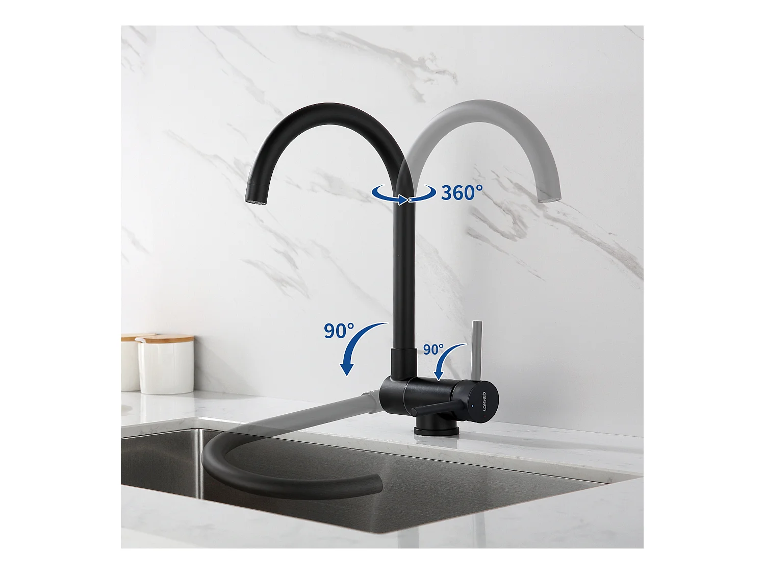 Lonheo Max Mitigeur Cuisine Rabattable Noir,Robinet Cuisine Pliable Contre Fenêtre en Acier Inox 304, Robinetterie Cuisine Pivotant à 360°,EU Modèle