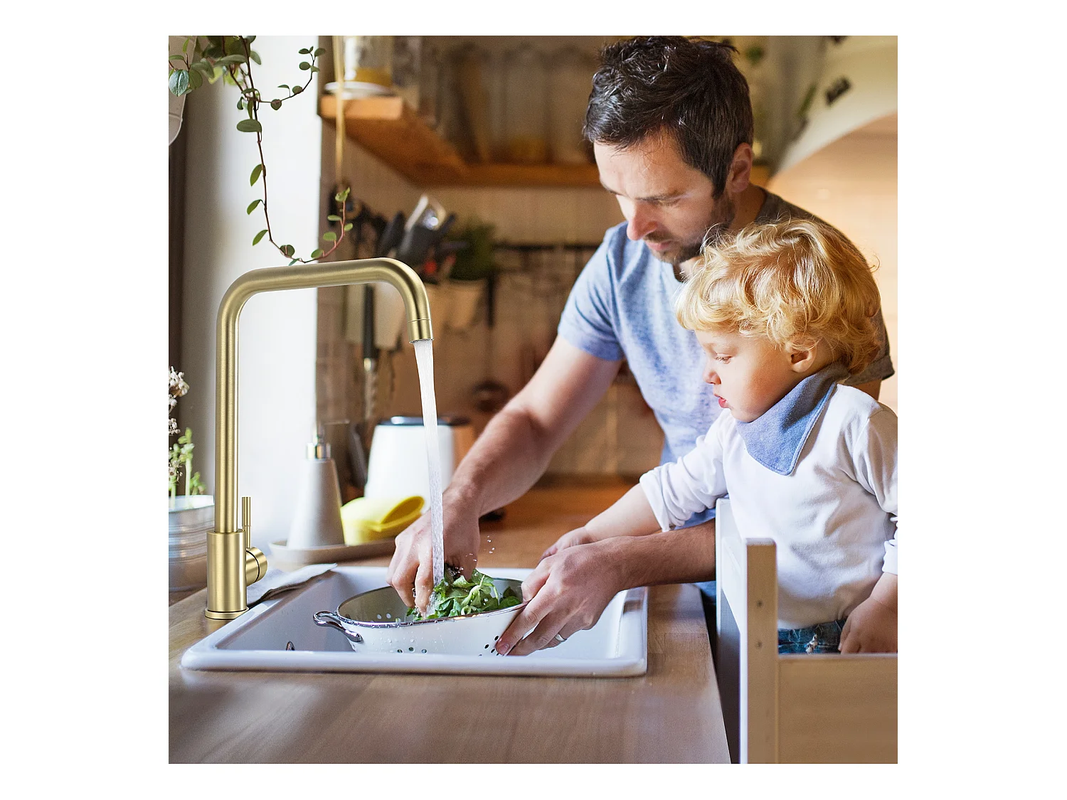 Keukenmengkraan, 360° Draaibare Flexibele Wastafelkraan, Keukenmengkraan RVS met Afneembare Beluchter, 7-Vorm,Goud