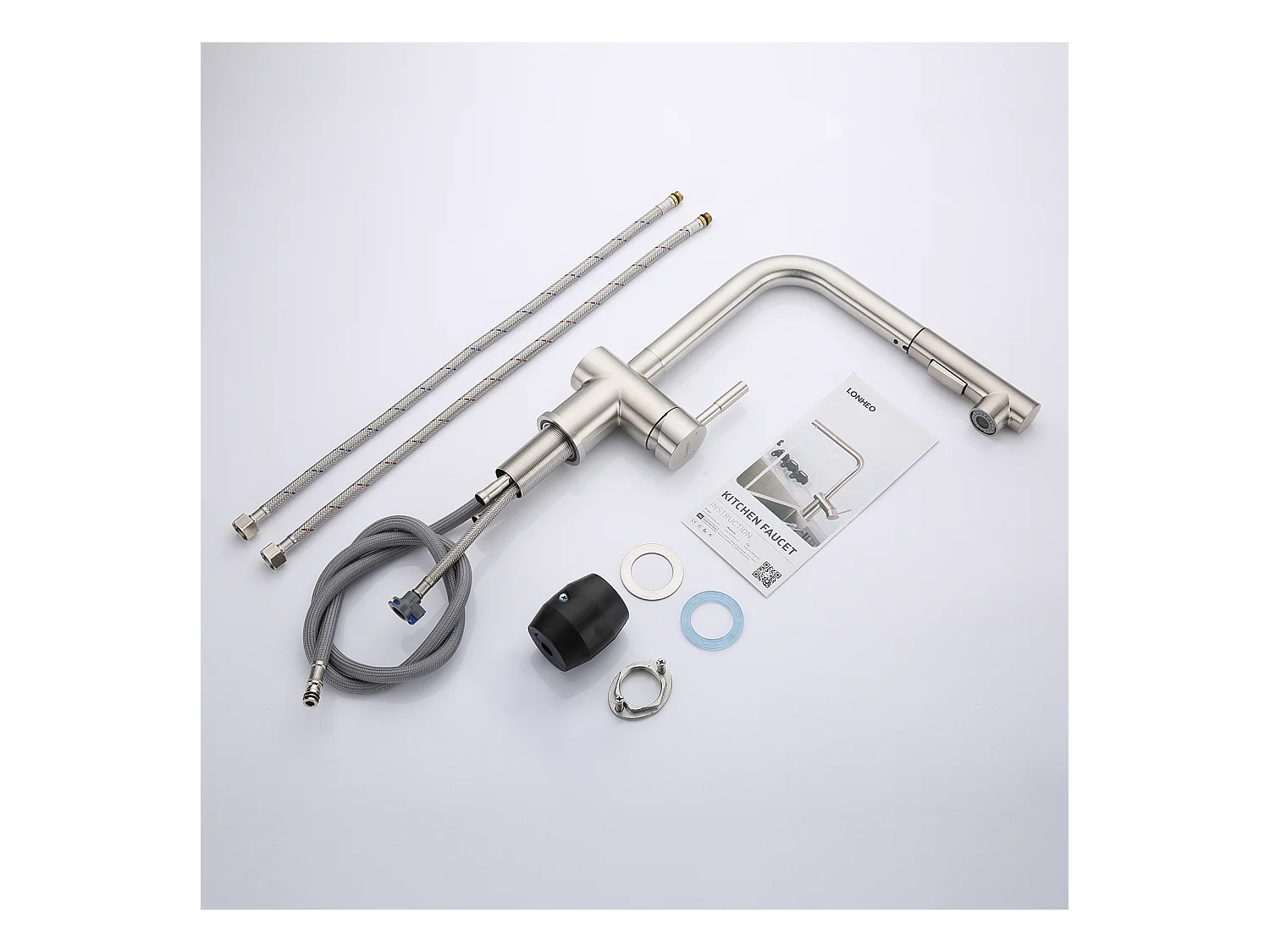 Keukenmengkraan met uittrekbare douchekop gootsteenkraan met twee stralen 360 ° draaibare geborstelde stalen keukenkranen, demonteerbare barmotor