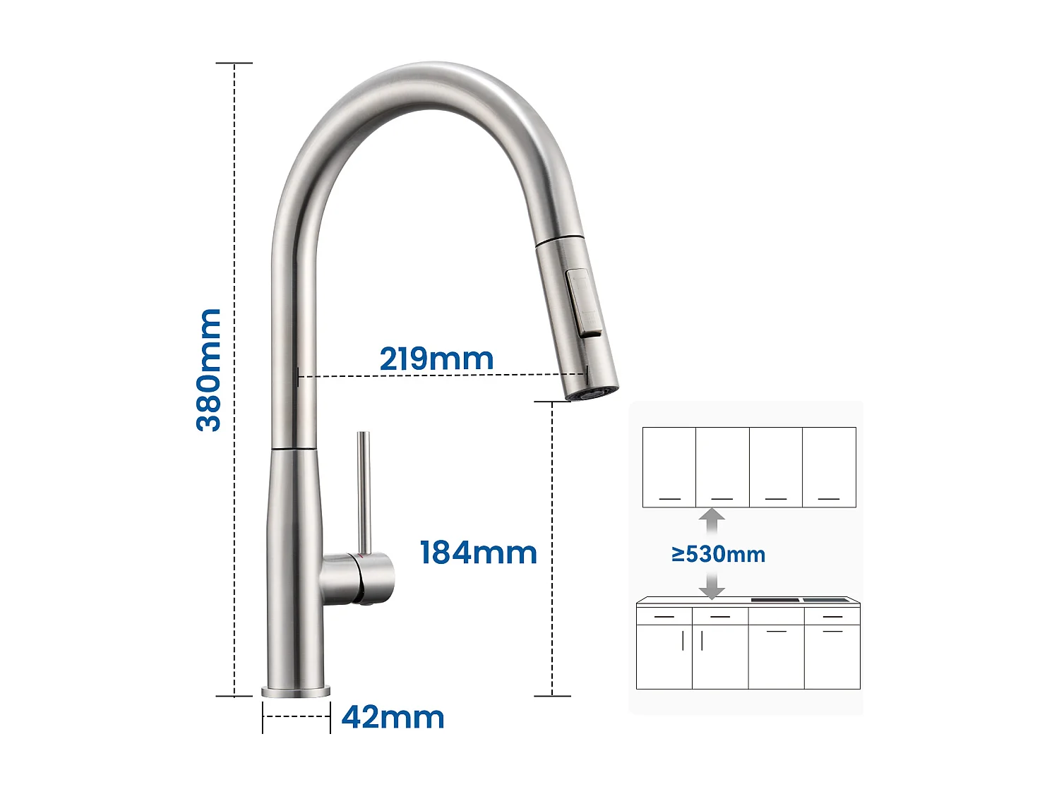 Keukenkraan Handdouche,MengkraanKeuken met Handdouche, Keukenkraan met Uittrekbare Handdouche 360° Draaibaar Koud/Warm Water,Geborsteld