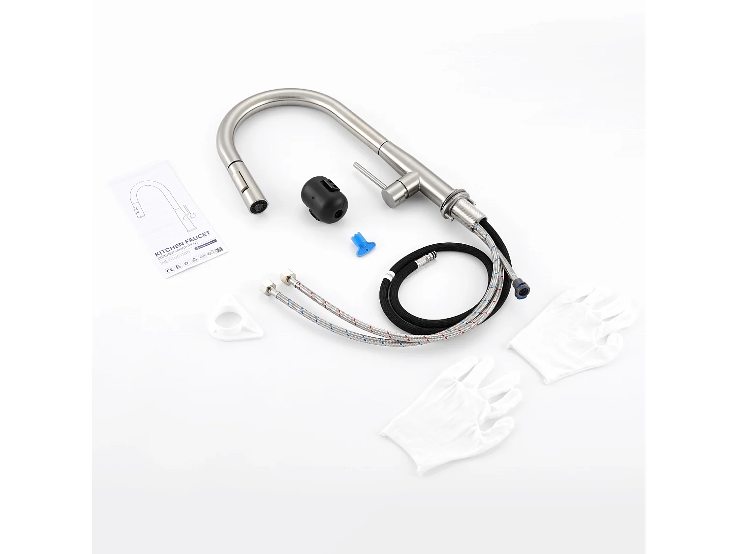 Keukenkraan Handdouche,MengkraanKeuken met Handdouche, Keukenkraan met Uittrekbare Handdouche 360° Draaibaar Koud/Warm Water,Geborsteld