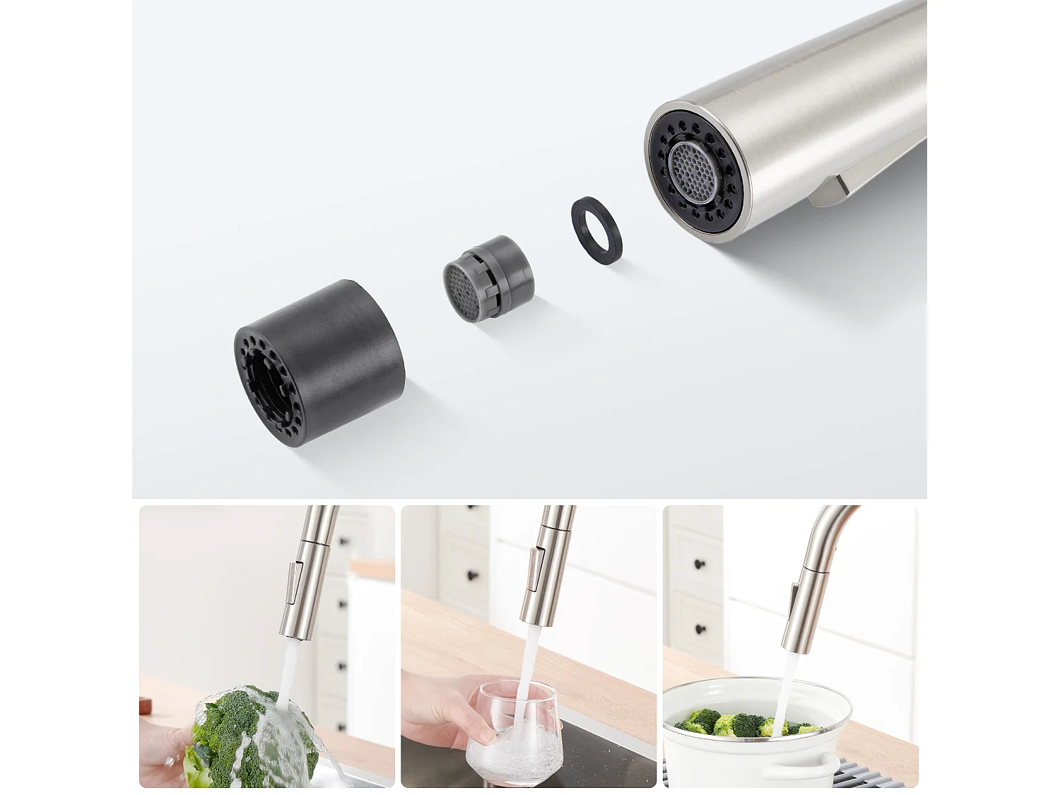 Keukenkraan Handdouche,MengkraanKeuken met Handdouche, Keukenkraan met Uittrekbare Handdouche 360° Draaibaar Koud/Warm Water,Geborsteld