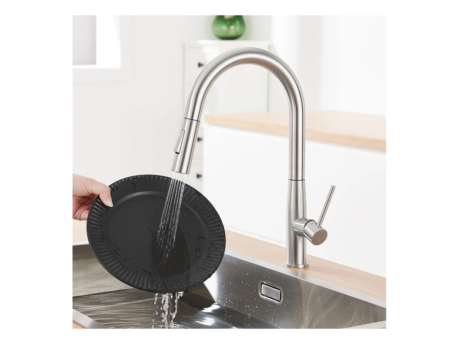 Robinet Cuisine Douchette,MitigeurCuisine avec Douchette, Robinetterie Cuisine avec Douchette Extractible Rotatif360° Eau Froide/Chaude,Brossé