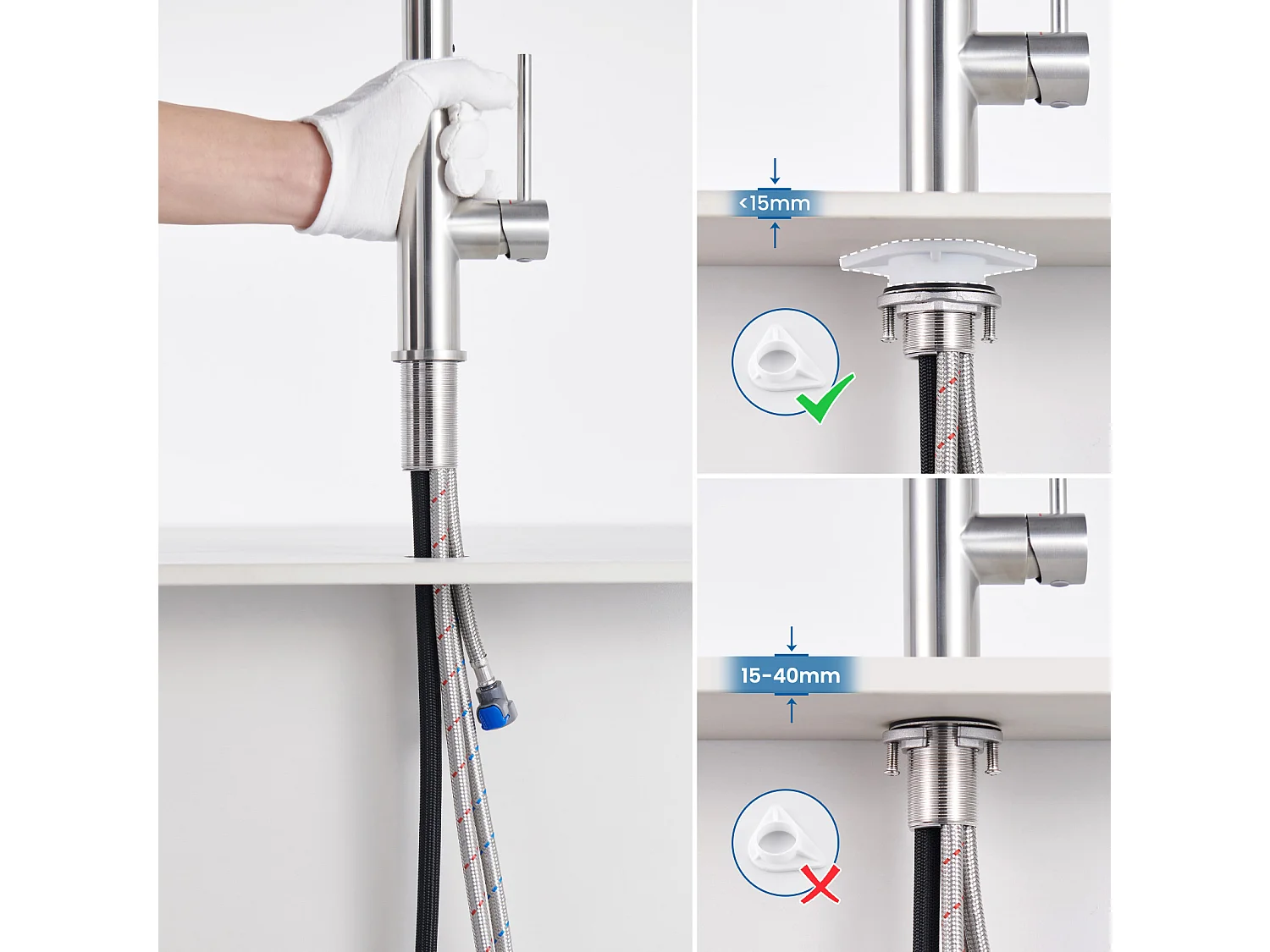 Robinet Cuisine Douchette,MitigeurCuisine avec Douchette, Robinetterie Cuisine avec Douchette Extractible Rotatif360° Eau Froide/Chaude,Brossé