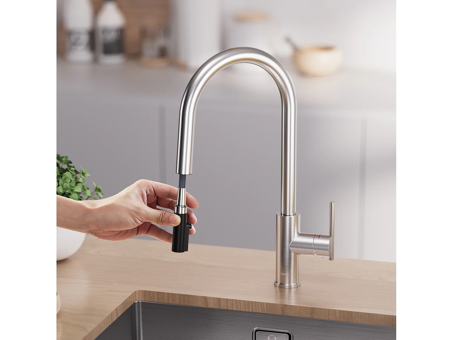 Cecipa max Mitigeur Cuisine Brossé avec Douchette Robinet Douchette d'évier Extractible à Deux Jets Mitigeur Evier avec Barboteur Démotable,EU Modèle