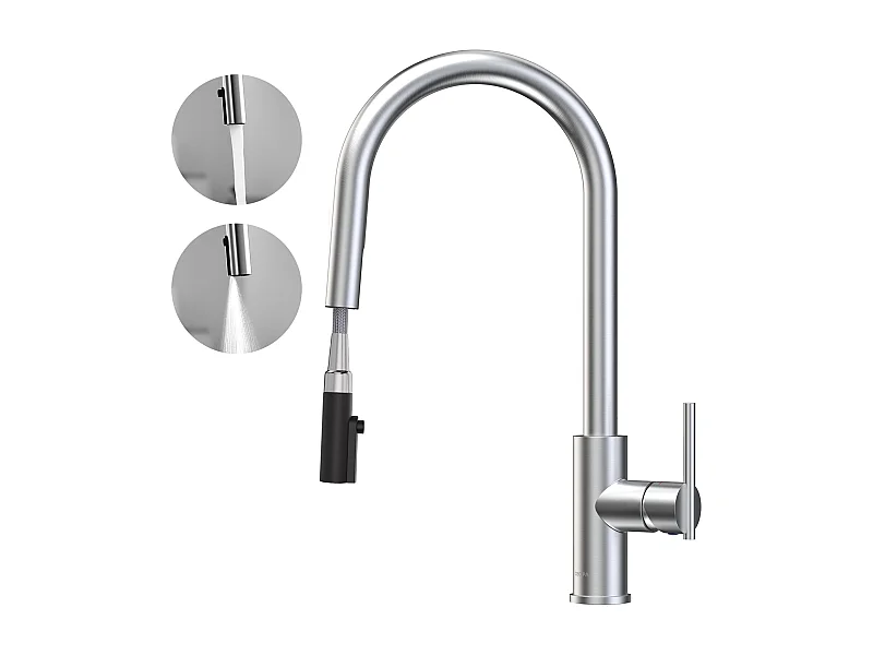 Cecipa max Mitigeur Cuisine Brossé avec Douchette Robinet Douchette d'évier Extractible à Deux Jets Mitigeur Evier avec Barboteur Démotable,EU Modèle