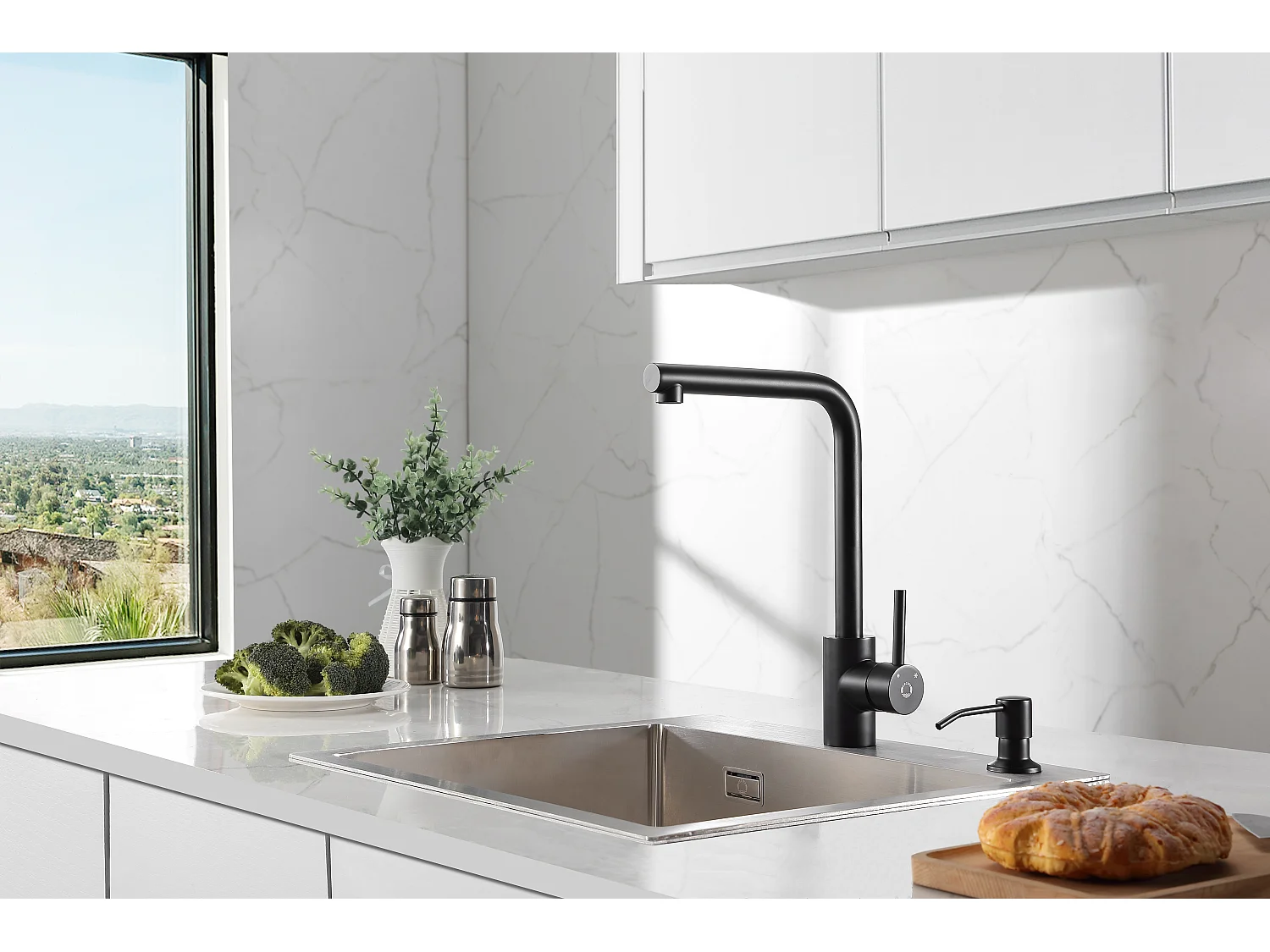 Cecipa max 2PCS 360° draaibare keukenkraan spoelbakmengkraan met verwijderbare beluchter aanrechtkraan koud en warm water ZWART, EU-model