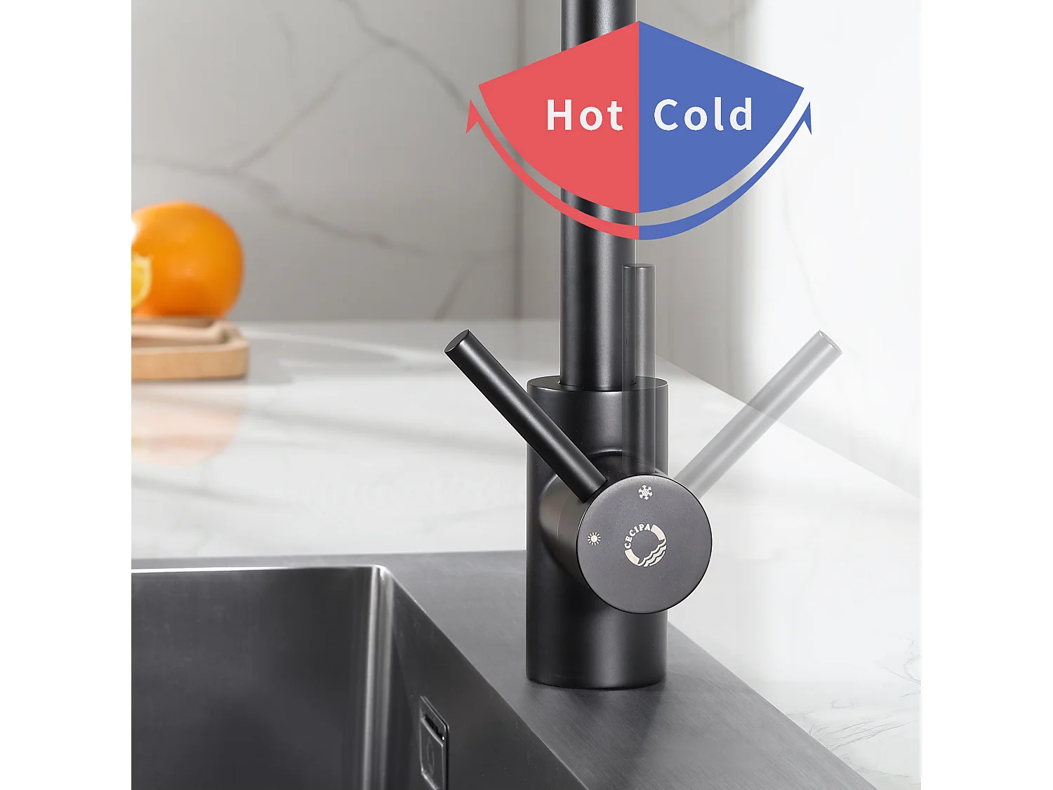 Cecipa max 2PCS 360° draaibare keukenkraan spoelbakmengkraan met verwijderbare beluchter aanrechtkraan koud en warm water ZWART, EU-model