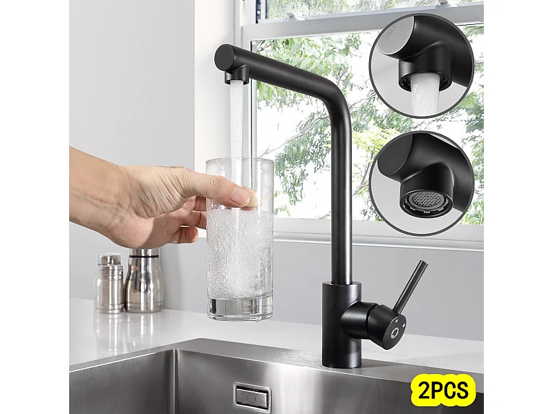 Cecipa max 2PCS 360° draaibare keukenkraan spoelbakmengkraan met verwijderbare beluchter aanrechtkraan koud en warm water ZWART, EU-model