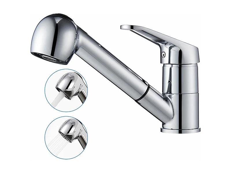 AuraLum Max Mitigeur de Cuisine,Robinet Cuisine en Laiton,Mitigeur évier Avec Douchette Extractible 2 Jets,Eau Froide/Chaude Chromé,EU Modèle