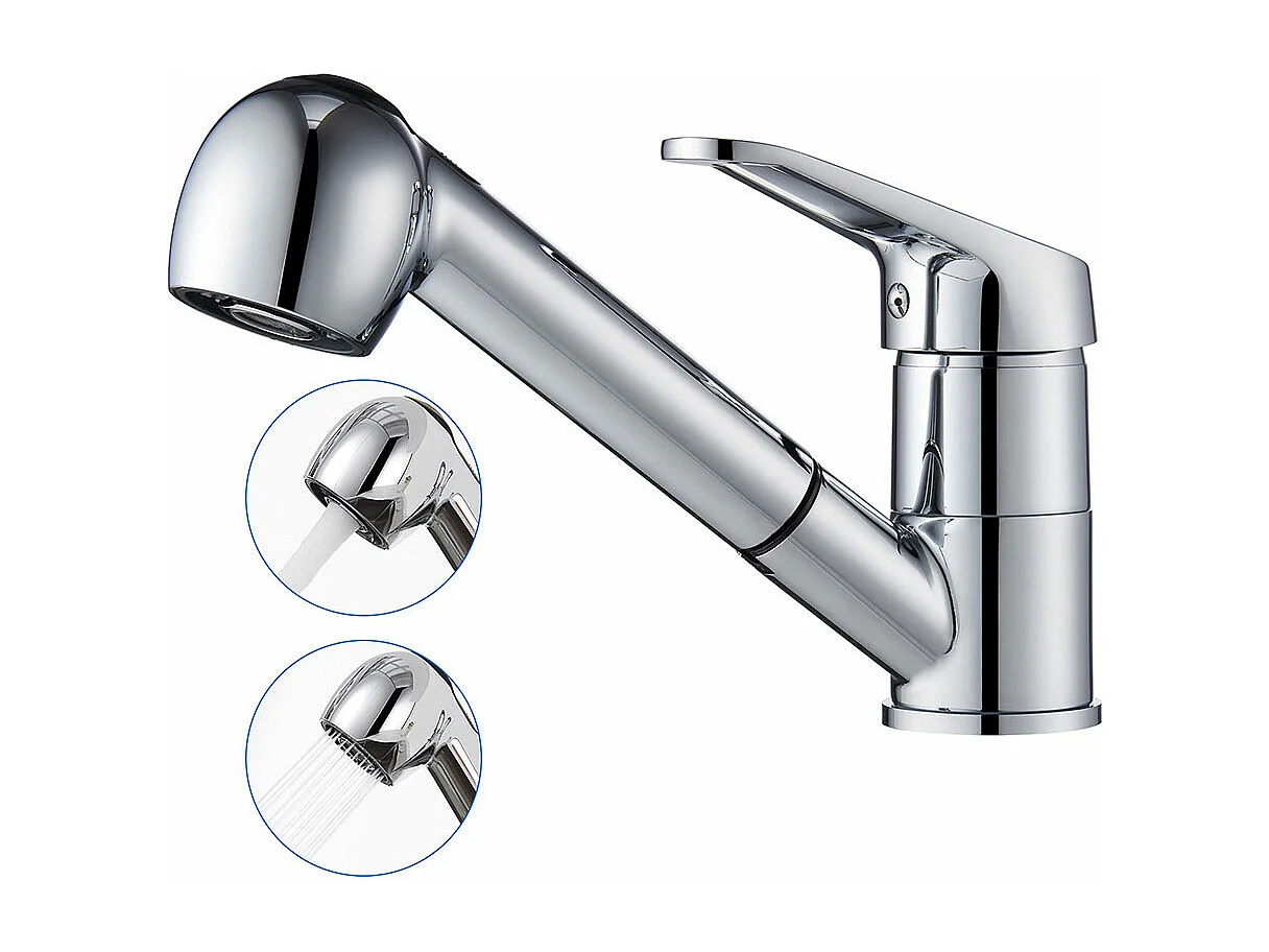 AuraLum Max Mitigeur de Cuisine,Robinet Cuisine en Laiton,Mitigeur évier Avec Douchette Extractible 2 Jets,Eau Froide/Chaude Chromé,EU Modèle