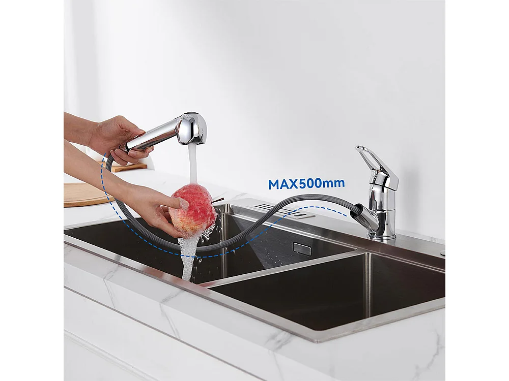 AuraLum Max Mitigeur de Cuisine,Robinet Cuisine en Laiton,Mitigeur évier Avec Douchette Extractible 2 Jets,Eau Froide/Chaude Chromé,EU Modèle