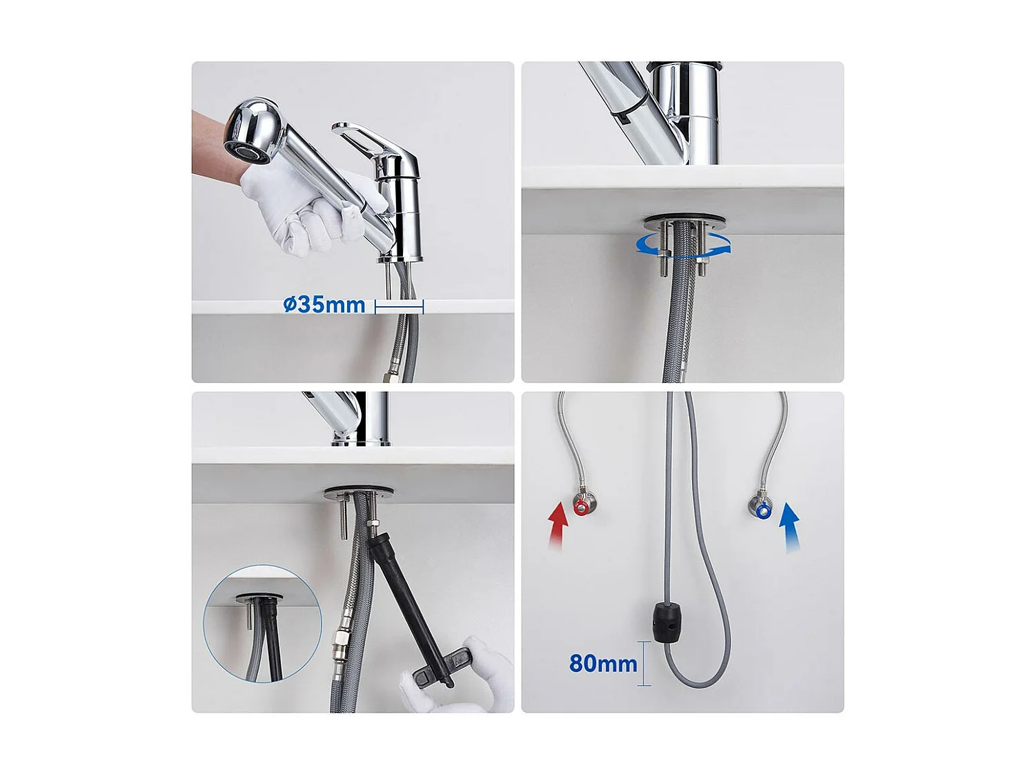 AuraLum Max Mitigeur de Cuisine,Robinet Cuisine en Laiton,Mitigeur évier Avec Douchette Extractible 2 Jets,Eau Froide/Chaude Chromé,EU Modèle